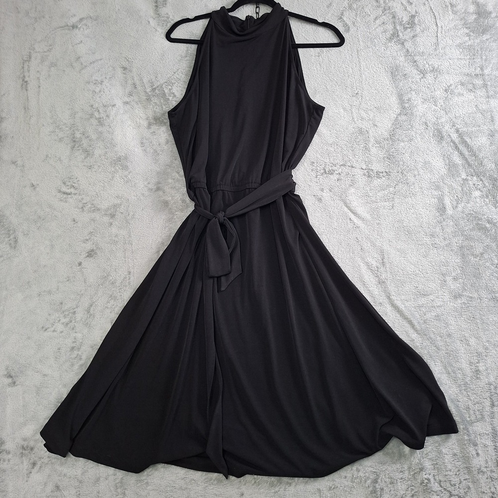 Chicos Dress Womens Sz 2 US L Black Sleeveless Slinky Travel Knit Halter Belted